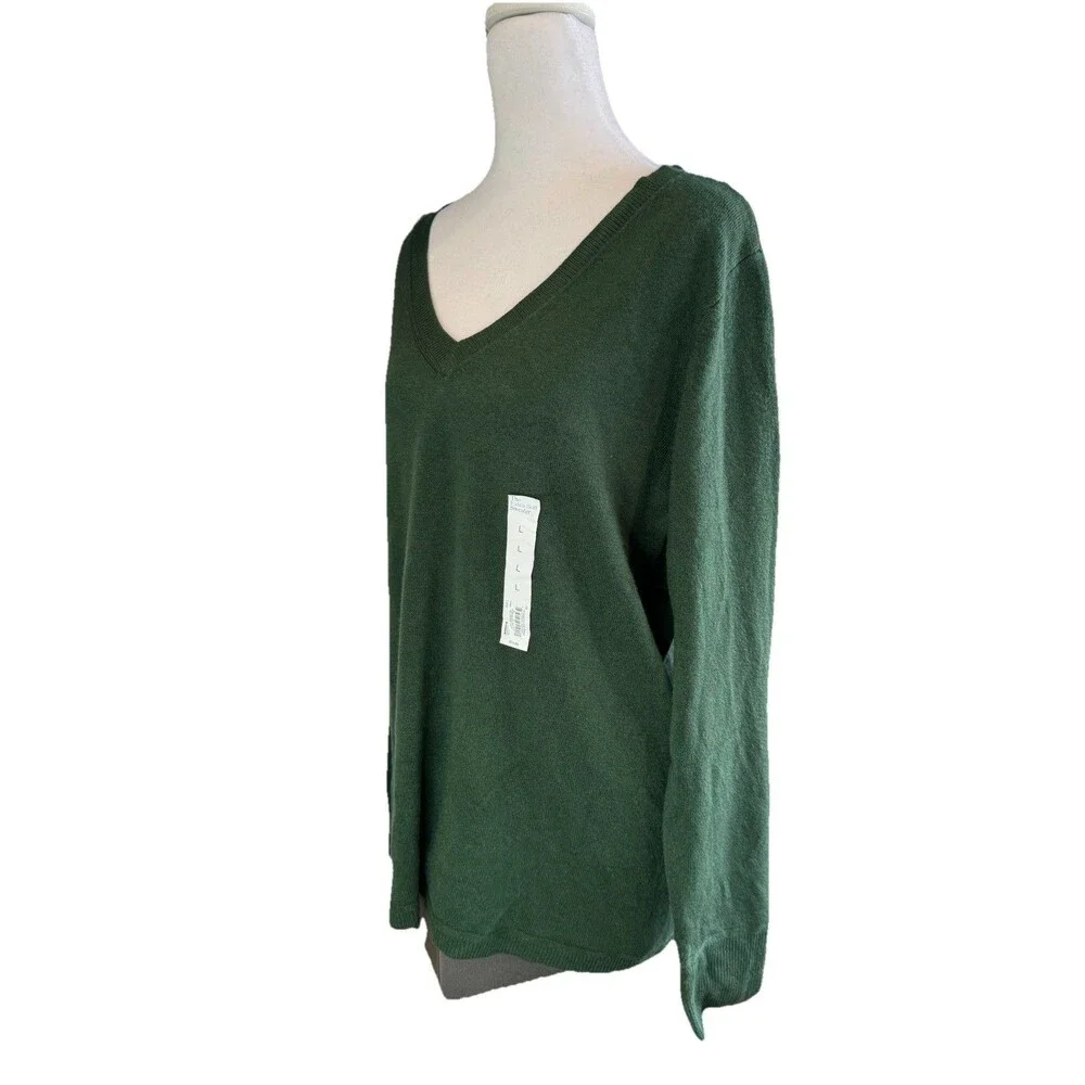 Croft & Barrow Sweater Large Green The Extra Soft V Neck Long Sleeve Womens NWT